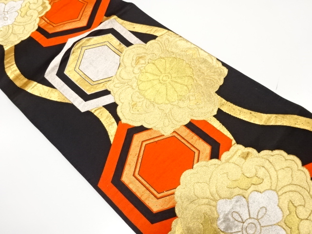 JAPANESE KIMONO / ANTIQUE FUKURO OBI / SILK / WOVEN FLOWER CREST